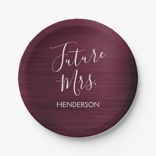 Future Mrs. Burgundy Brautparty Pappteller (Vorderseite)