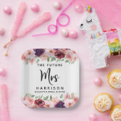 Future Mrs Burgundy Floral Brautparty Pappteller (Party)