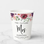 Future Mrs Burgundy Floral Custom Brautparty Pappbecher (Vorderseite)