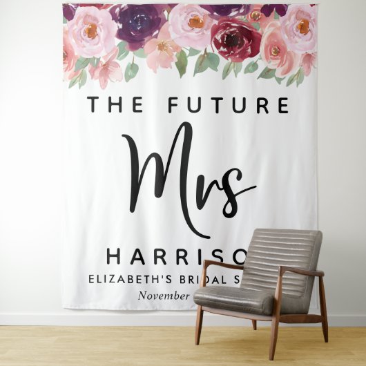 Future Mrs Burgundy Floral Custom Brautparty Wandteppich (Beispiel)