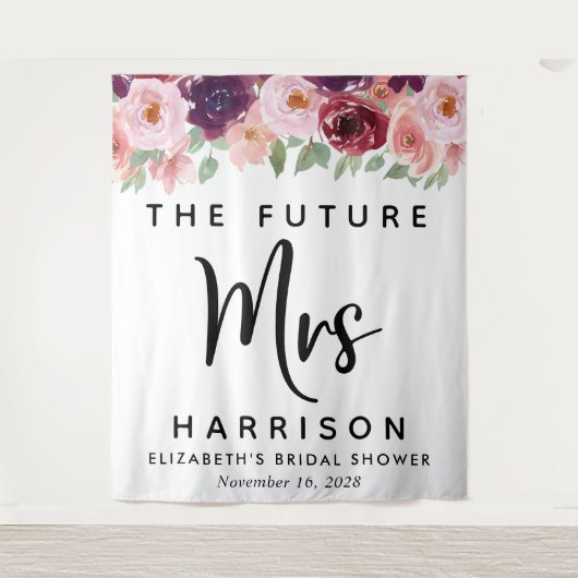 Future Mrs Burgundy Floral Custom Brautparty Wandteppich (Vorderseite)