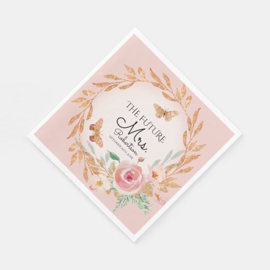Future Mrs Elegant Blush Pink Floral Brautparty Serviette (Ecke)