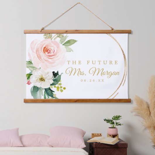 Future Mrs Gold Brautparty Decor Sign Wandteppich Mit Holzrahmen (Schlafzimmer)