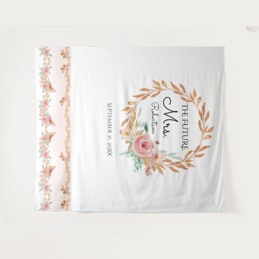 Future Mrs Gold Floral Backdrop Brautparty Wandteppich (Vorderseite (Horizontal))