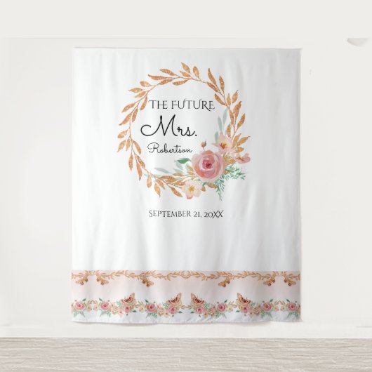 Future Mrs Gold Floral Backdrop Brautparty Wandteppich (Vorderseite)