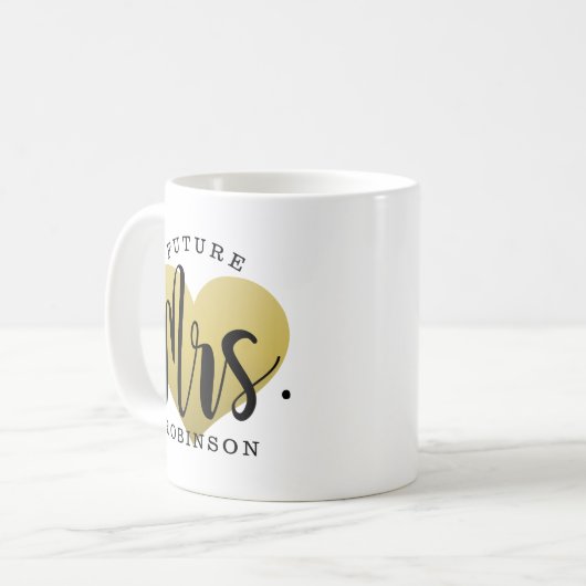 Future Mrs Gold Heart Custom Wedding Monogram Kaffeetasse (Vorderseite Links)