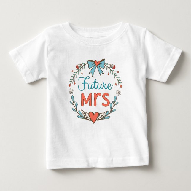 Future Mrs. Hearts Blume Verlasst Red Blue Baby T-shirt (Vorderseite)