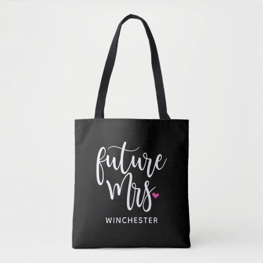 Future Mrs (Ihr Name) White Script Tasche (Vorderseite)