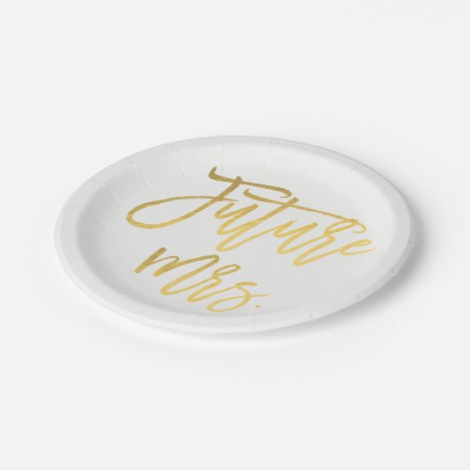 Future Mrs. Imitats Gold Foil Modernes Brautparty Pappteller (Schrägansicht)