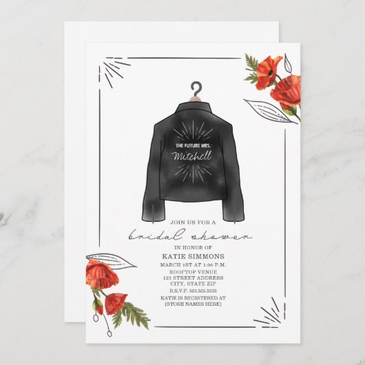 Future Mrs. Leather Jacket Poppies Brautparty Einladung (Vorne/Hinten)