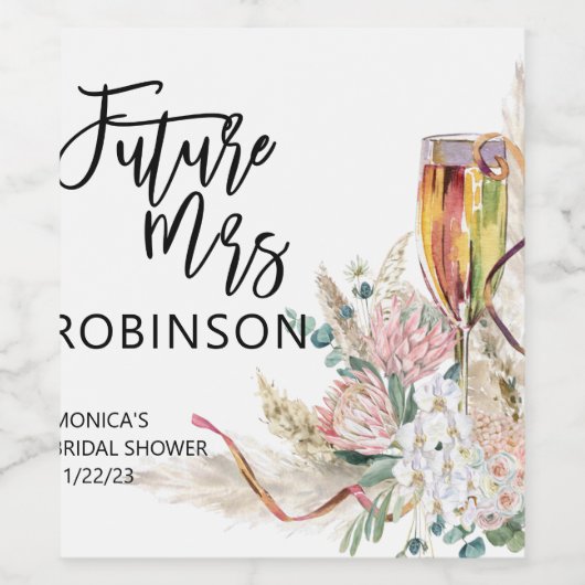 Future Mrs. Name Brautparty Sparkling Wine Fevor Weinetikett (Einzelnes Label)