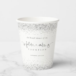 Future Mrs. Name Silver Glitzer Brautparty Pappbecher
