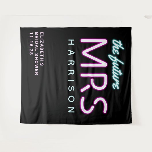 Future Mrs Neon Lights Black Brautparty Tapestr Wandteppich (Vorderseite (Horizontal))