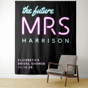 Future Mrs Neon Lights Black Brautparty Tapestr Wandteppich