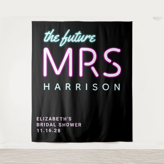 Future Mrs Neon Lights Black Brautparty Tapestr Wandteppich (Vorderseite)