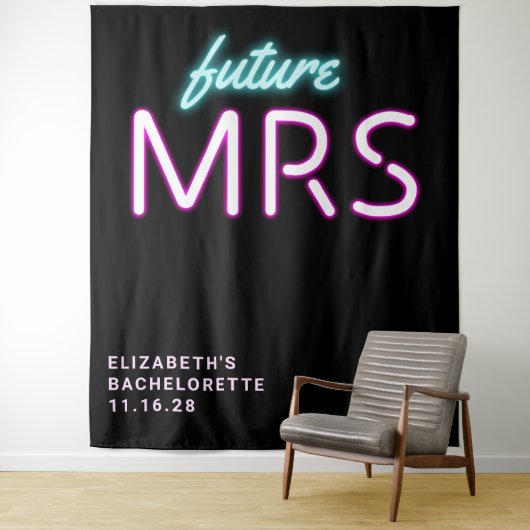 Future Mrs Neon Lights Junggeselinnen-Abschied Wandteppich (Beispiel)