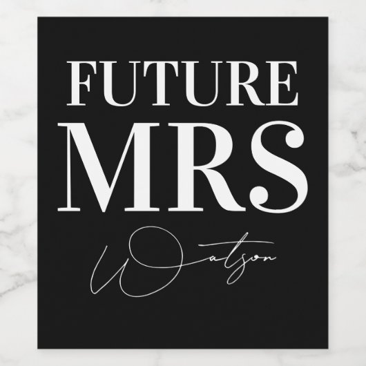 Future Mrs Personalisiert Black Wedding Weinetikett (Einzelnes Label)
