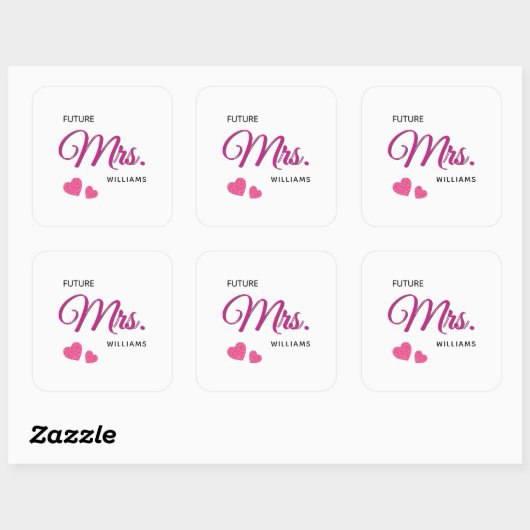 Future Mrs Personalized Wedding Design  Quadratischer Aufkleber (Blatt)