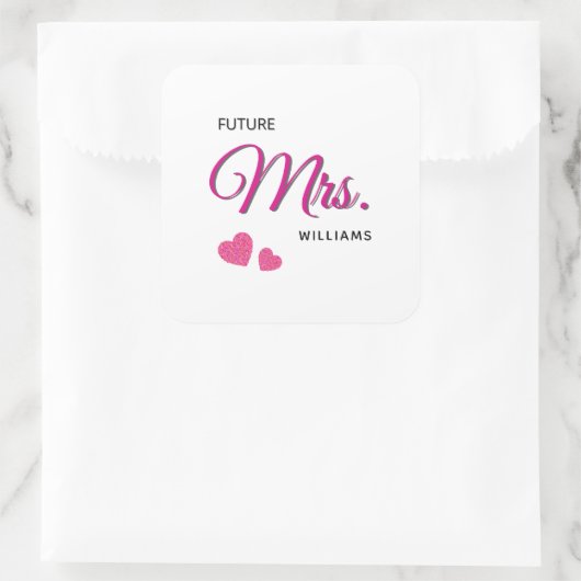 Future Mrs Personalized Wedding Design  Quadratischer Aufkleber (Tasche)