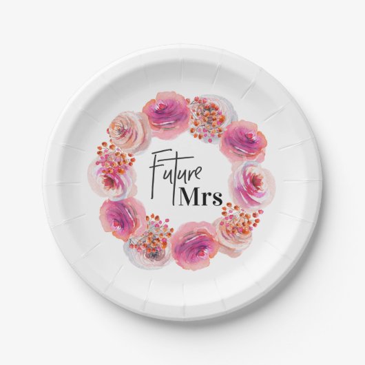 Future Mrs Pink Floral Bachelorette Brautparty Pappteller (Vorderseite)