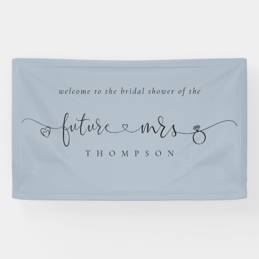 Future Mrs Ring Hearts Dusty Blue Brautparty Banner (Horizontal)