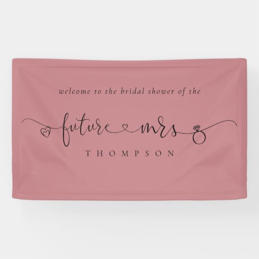 Future Mrs Ring Hearts Dusty Rose Brautparty Banner (Horizontal)