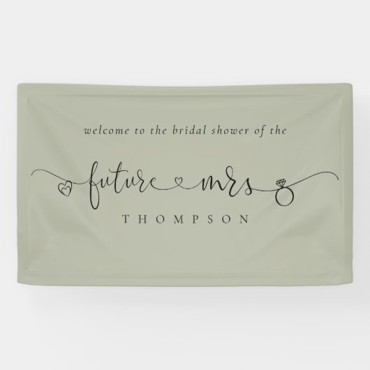 Future Mrs Ring Hearts Light Sage Brautparty Banner (Horizontal)