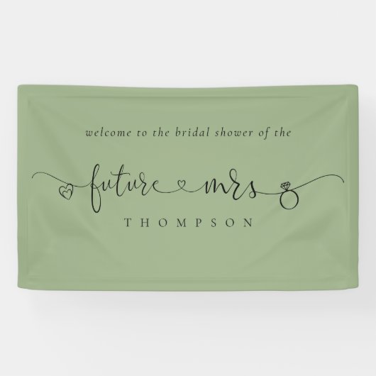 Future Mrs Ring Hearts Sage Green Brautparty Banner (Horizontal)