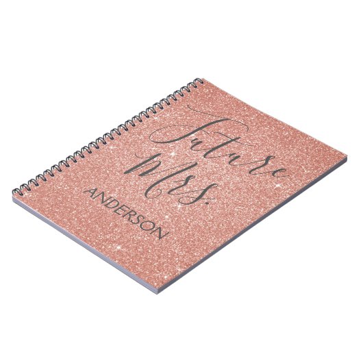 Future Mrs Rose Gold Blush Pink Sparkle Glitzer Notizblock (Linke Seite)