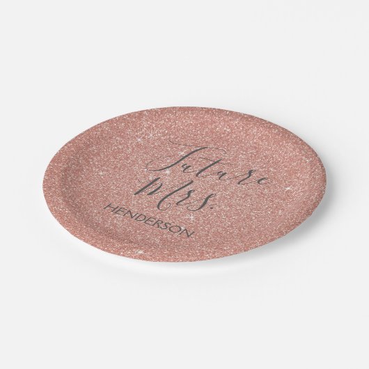 Future Mrs Rose Gold Blush Pink Sparkle Glitzer Pappteller (Schrägansicht)