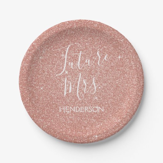 Future Mrs Rose Gold Blush Pink Sparkle Glitzer Pappteller (Vorderseite)