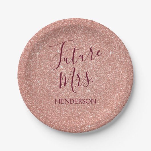 Future Mrs Rose Gold Blush Pink Sparkle Glitzer Pappteller (Vorderseite)