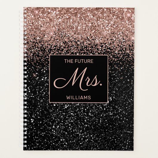 Future Mrs Rose Gold Glitzer Black Sparkle Wedding Planer (Vorderseite)