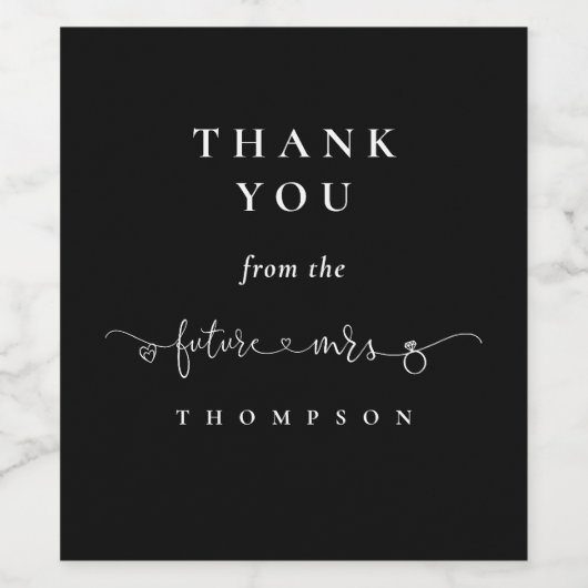 Future Mrs. Script Brautparty Black Danke Weinetikett (Einzelnes Label)