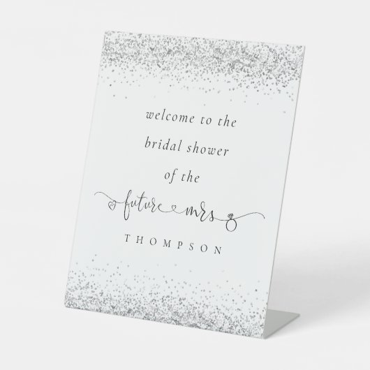 Future Mrs Silver Glitzer Welcome Brautparty Sockelschild (Vorderseite)