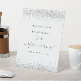 Future Mrs Silver Glitzer Welcome Brautparty Sockelschild
