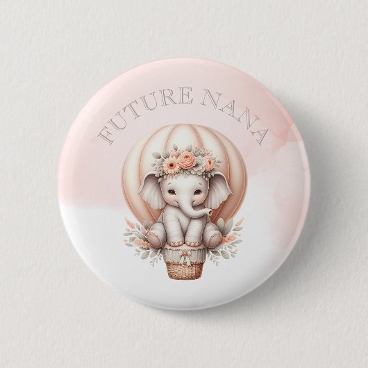 Future Nana Baby Shower Peach Elephant Button (Vorderseite)