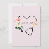Future Nurse Abschluss Floral Stethoscope Pink Einladung (Rückseite)