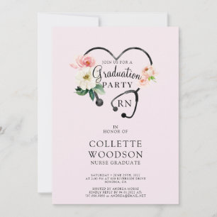 Future Nurse Abschluss Floral Stethoscope Pink Einladung