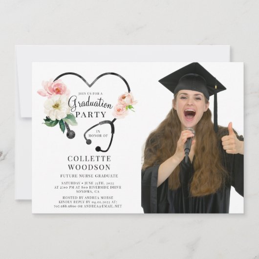 Future Nurse Abschluss Foto Party Einladung (Vorderseite)