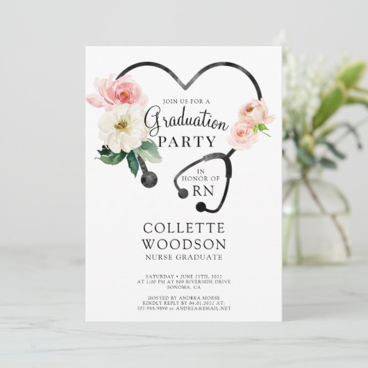 Future Nurse Abschluss Stethoscope Einladung (Stehend Vorderseite)