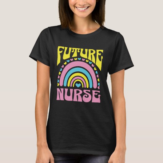 Future Nurse Bright Retro Rainbow Nurses Training T-Shirt (Vorderseite)