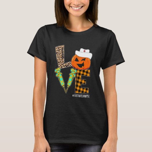 Future Nurse Leopard Pumpkin Halloween Liebe Nurse T-Shirt (Vorderseite)