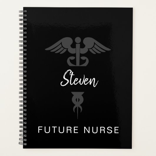 Future Nurse Medical Caduceus Black Personalisiert Planer (Vorderseite)