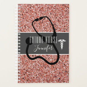 Future Nurse Medical Caduceus Pink Glitzer Planer