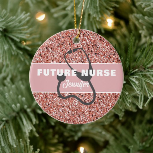 Future Nurse Medical Pink Glitzer Personalisiert Keramik Ornament (Baum)