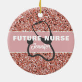 Future Nurse Medical Pink Glitzer Personalisiert Keramik Ornament (Hinten)