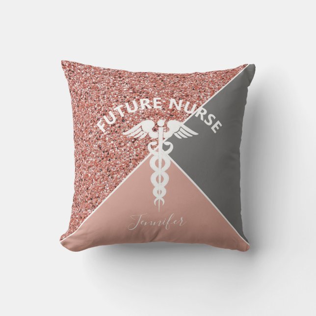 Future Nurse Medical Pink Glitzer Personalisiert Kissen (Vorderseite)