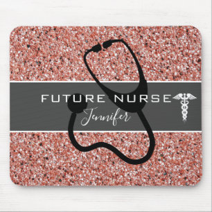 Future Nurse Medical Stethoscope Pink Glitter Name Mousepad