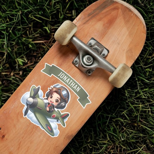 Future Pilot Boy Vintage Airplane Personalized Aufkleber